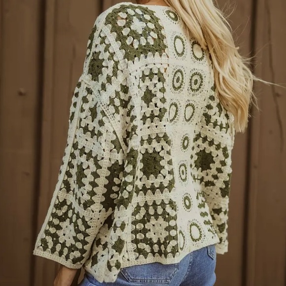 Crochet Lace Open Front Cardigan - Picture 5 of 8